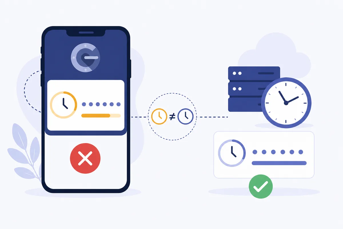 An authenticator code failing due to clock drift versus a synced clock