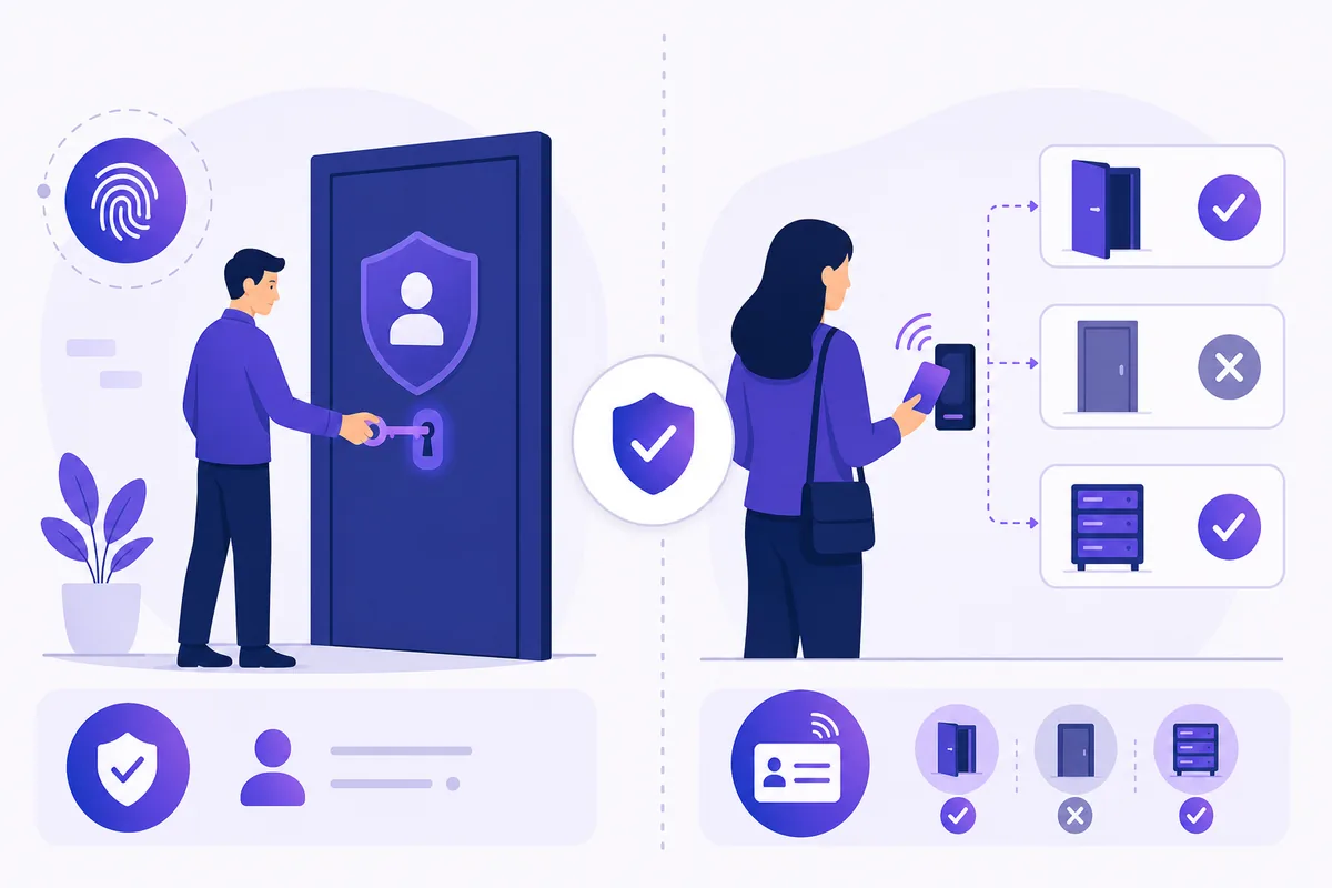 Authentication as unlocking a door versus authorization as room-by-room access