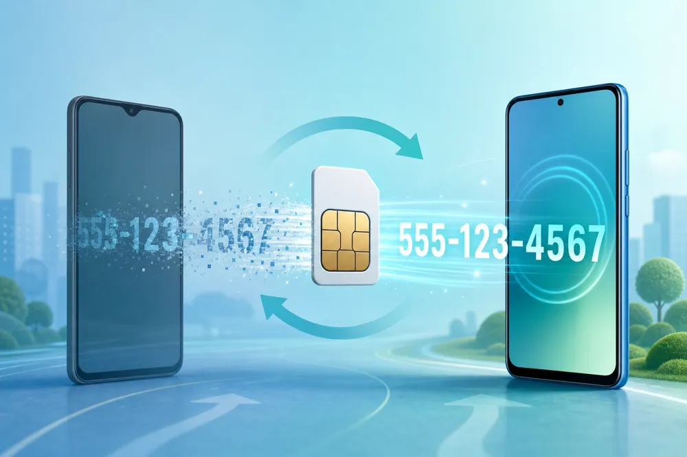 A SIM card and phone digits being wiped and reassigned to another phone