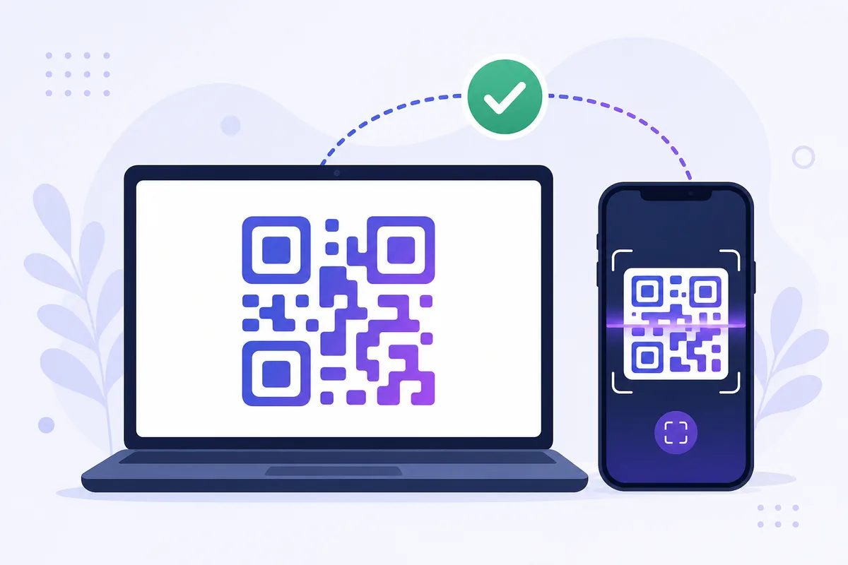 Scanning a QR code on a laptop with a phone to log in