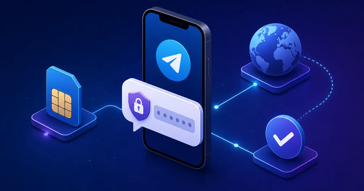 用海外实卡 SIM 与接码 API 完成 Telegram 手机验证码注册的流程示意